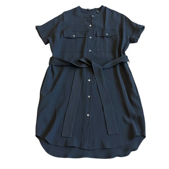 Theory Black Button-Down Shirt Dress w/ Belt Crew Neck Pockets Size Small Womens - Picture 1 of 12